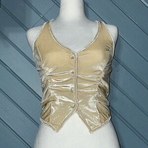 🥳 Cider button up light gold velvet halter waistcoat top